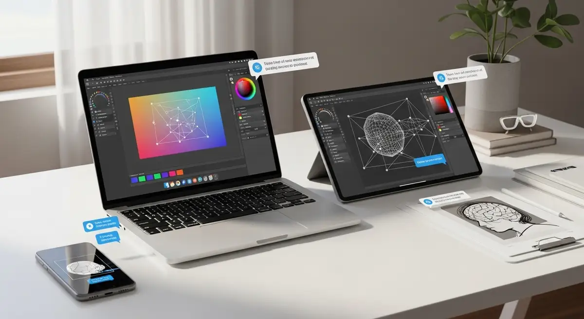 Creative digital tools displayed on a clean desk